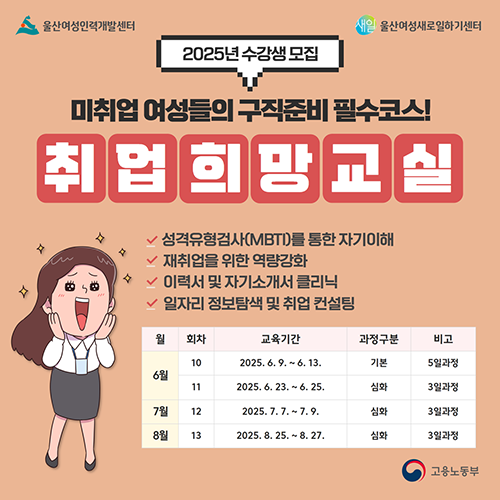 2025년 수강생 모집 미취업 여성들의 구직준비 필수코스! 취업희망교실